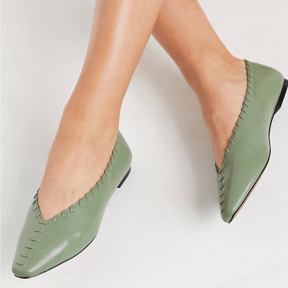 Light green sage olive woven flats